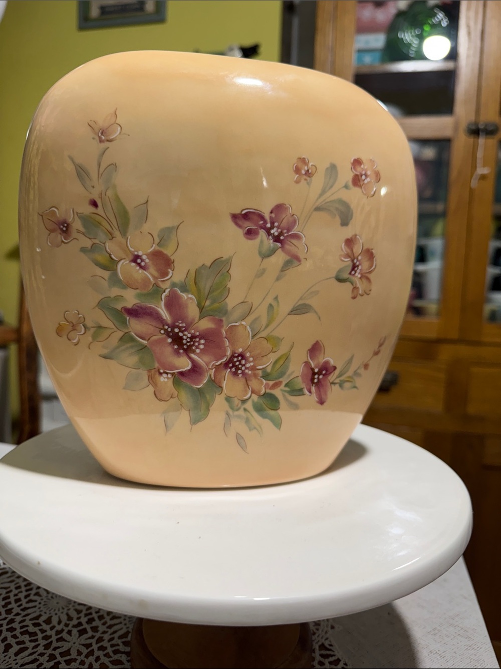 Hand-Painted Floral Ceramic Vase - Peach and Mauve Cottagecore floral
